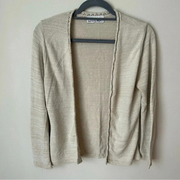 Sweater Project Tan Beige Ivory Open Front Long Sleeve Cardigan Size Medium - Picture 1 of 5